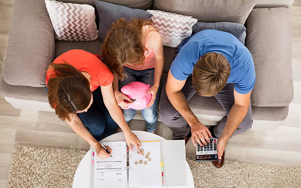 Family setting up savings account