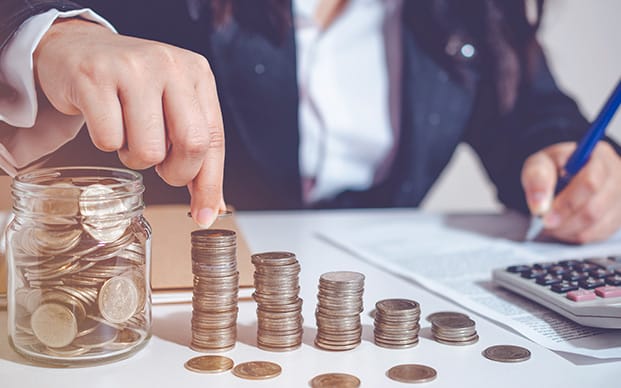 Banker counting coins